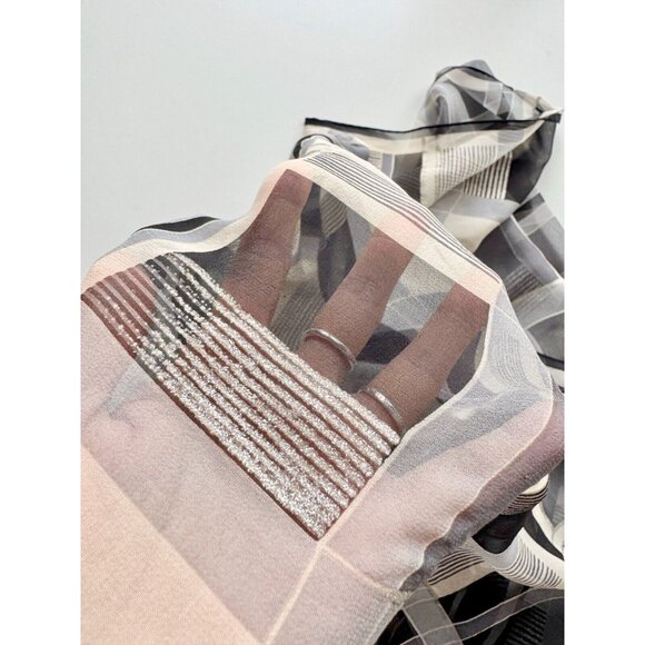 Vintage HALSTON Ivory Black Grey Check Silk Georgettte 56" x 13" Rectangle Scarf - Picture 8 of 10